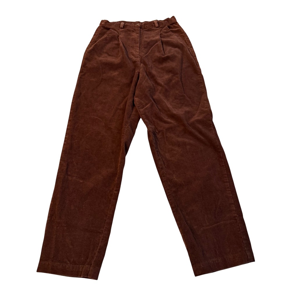 Prides Landing Vintage Brown Corduroy Pleated Pants High Rise Straight Leg Sz 8